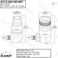 90 Degree Flat Face Hydraulic Quick Connect Coupler Set,3/8″ JIC Male Thread