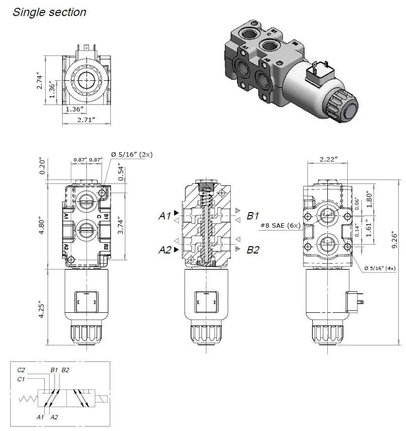 Hydraulic Diverter Valve w/ Switch,1/2″ AG ISO 5675 Couplers,24 GPM