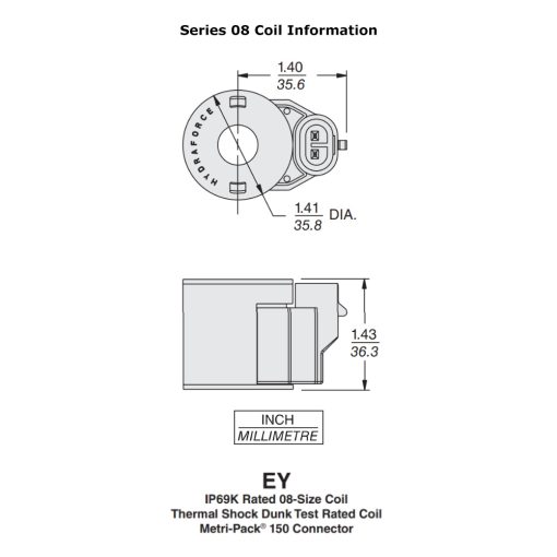 HydraForce 4303412 Solenoid Valve Coil,Metri-Pack 150 Connector,12v DC,08 Series