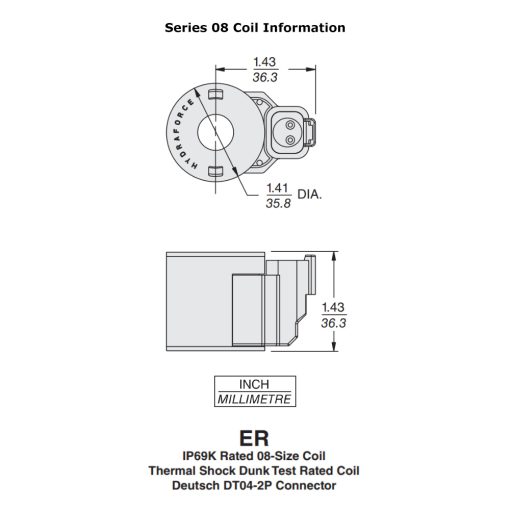 HydraForce 4303612 Solenoid Valve Coil, Deutsch Connector, 12v DC, 08 Series