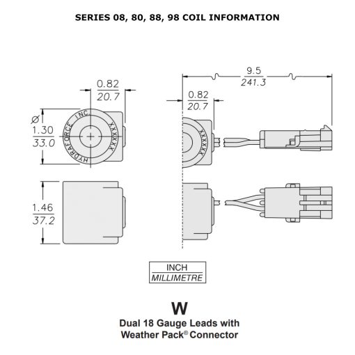 HydraForce 6309412 Solenoid Valve Coil, Weather Pack Connector, 12v DC, 08 Series