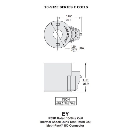 HydraForce 4303512 Solenoid Valve Coil, Metri-Pack 150 Connector, 12v DC, 10 Series