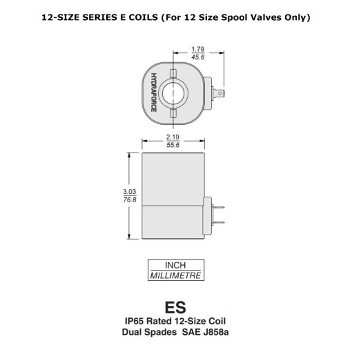 HydraForce 6851012 Solenoid Valve Coil,2 Spade Connector,12v DC,12 Series