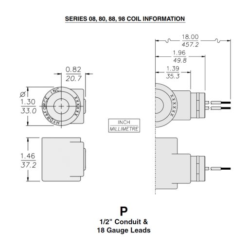 Hydraforce 6315115 Solenoid Valve Coil,Wire Leads,115v AC,08 Series