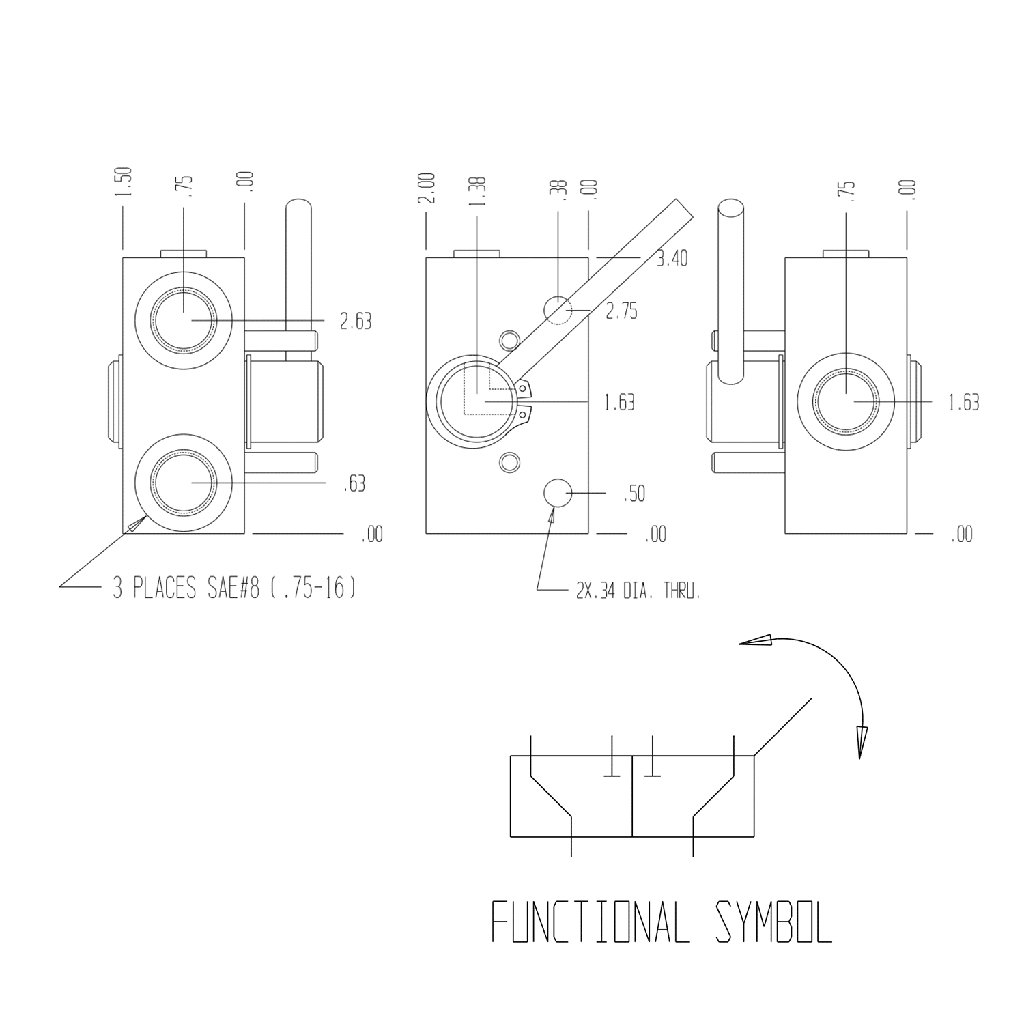 Hydraulic Rotary Selector Diverter Valve,3 Way,20 GPM,5000 PSI,#8 SAE Ports