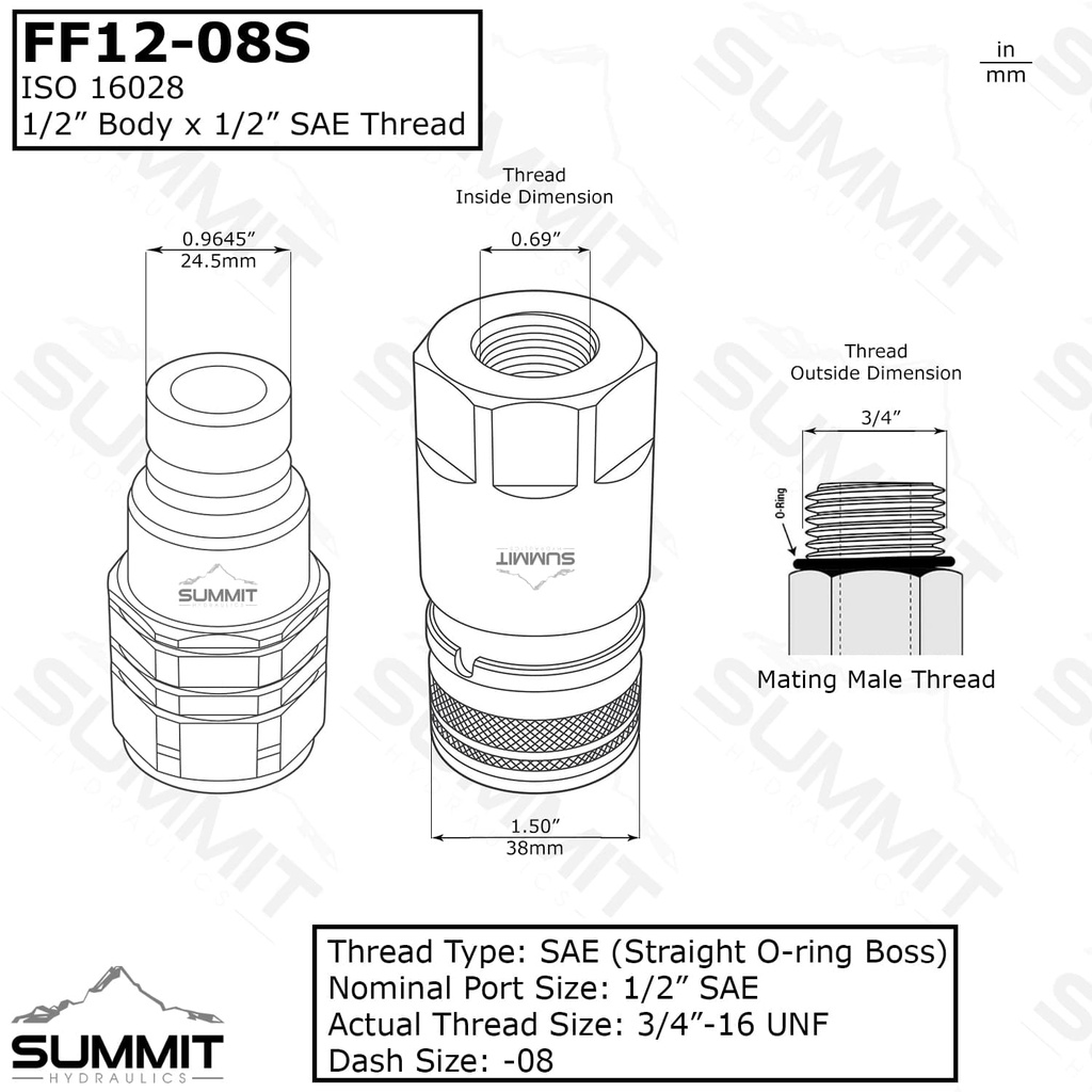 Flat Face Hydraulic Quick Connect Coupler Set,1/2″ SAE Thread