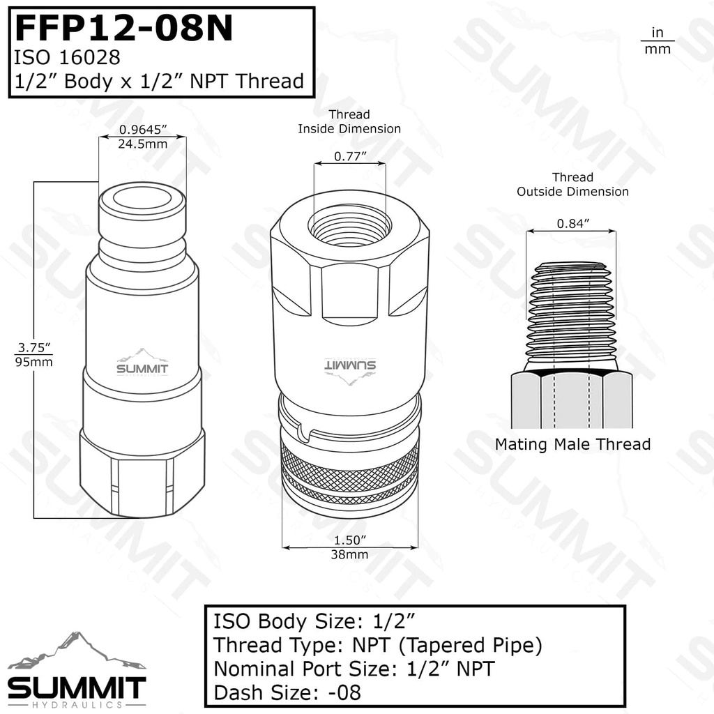 Flat Face Connect Under Pressure Hydraulic Quick Connect Coupler Set,1/2″ NPT Thread