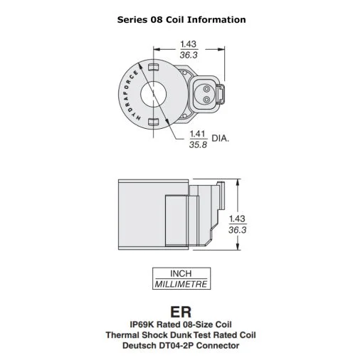 HydraForce 4303624 Solenoid Valve Coil,Deutsch Connector,24v DC,08 Series