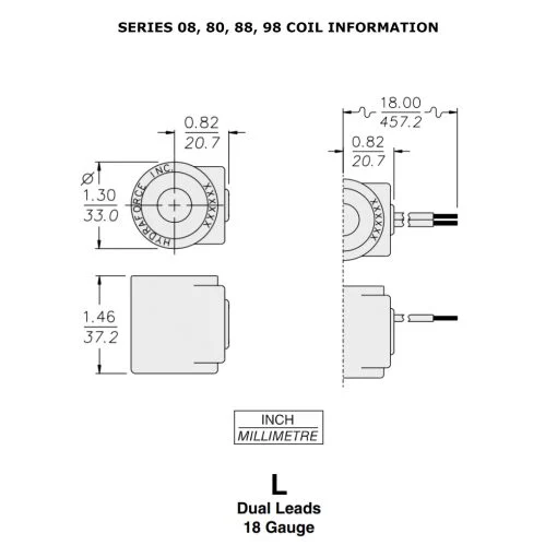 HydraForce 6302024 Solenoid Valve Coil,Wire Leads,24v DC,Series 08