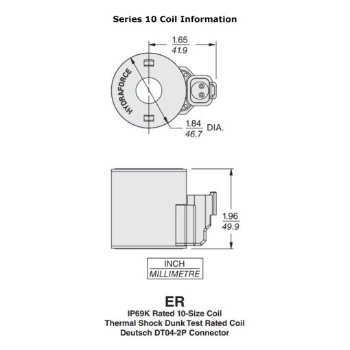 Hydraforce 4303724 Solenoid Valve Coil,Deutsch Connector,24V DC,10 Series