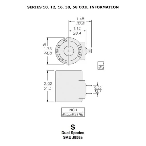 HydraForce 6351024 Solenoid Valve Coil,2 Spade Connector,24v DC,Series 10