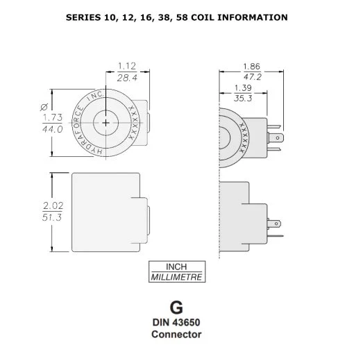 HydraForce 6356024 Solenoid Valve Coil, 3 Prong DIN Connector, 24v DC, 10 Series