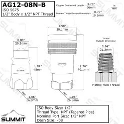 1/2″ Ag Hydraulic Quick Connect Female Coupler,Ball Valve,1/2″ NPT Thread