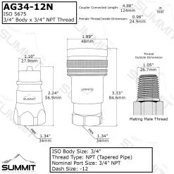 3/4″ Ag Hydraulic Quick Connect Coupler Set, 3/4″ NPT Thread