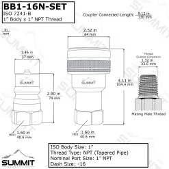 1″ NPT ISO 7241-B Brass Quick Disconnect Hydraulic Coupler Set