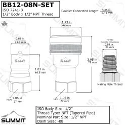 1/2″ NPT ISO 7241-B Brass Quick Disconnect Hydraulic Coupler Set