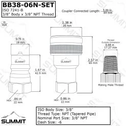 3/8″ NPT ISO 7241-B Brass Quick Disconnect Hydraulic Coupler Set