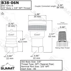 3/8″ NPT ISO 7241-B Quick Disconnect Hydraulic Coupler Set