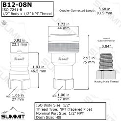 1/2″ NPT ISO 7241-B Quick Disconnect Hydraulic Male Coupler