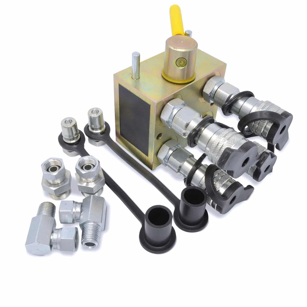 Manual Hydraulic Multiplier Diverter Valve Kit w/ 3/8″ ISO B Couplers & Fittings