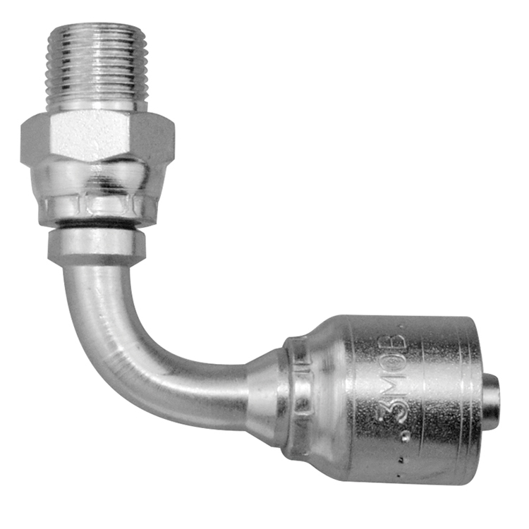 4296X-04-04 1/4" 90° NON-SKIVE CRIMP COUPLING ELBOW WITH 1/4" MALE PIPE (NPTF) LIVE SWIVEL THREAD