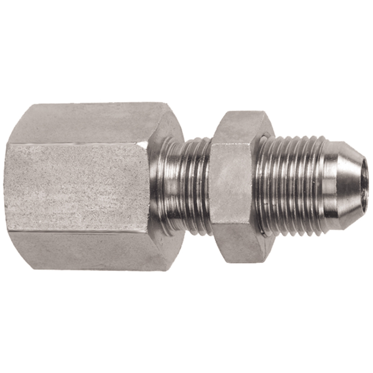 1508BH-04-04 1/4" FEMALE PIPE (NPTF) TO 7/16-20 MALE JIC 37° FLARE BULKHEAD CONNECTOR