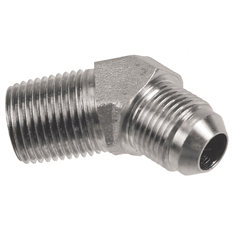 1546-04-05 1/4" MALE PIPE (NPTF) TO 1/2-20 MALE JIC 37° FLARE 45° ELBOW