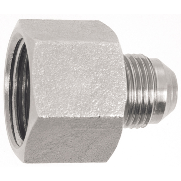 0515-04-05 7/16-20 FEMALE TO 1/2-20 MALE JIC 37° FLARE ONE-PIECE SOLID CONNECTOR