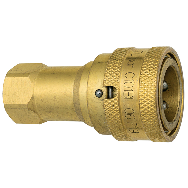 C101BL-04 1/4" C100 SERIES ISO-B BRASS HYDRAULIC LOCKING SLEEVE COUPLER WITH FEMALE PIPE (NPTF) THREAD