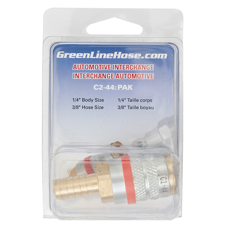 C2-44:PAK RETAIL PACKAGED 1/4" AUTOMOTIVE COUPLER WITH 3/8" HOSE BARB