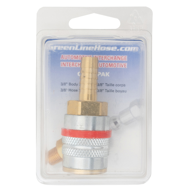 C6-44:PAK RETAIL PACKAGED 3/8" AUTOMOTIVE COUPLER WITH 3/8" HOSE BARB