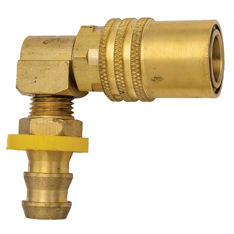 CPC214-BP 1/4" NON-VALVED BRASS INJECTION MOLD COUPLER WITH 1/4" 90° PUSH-ON HOSE BARB