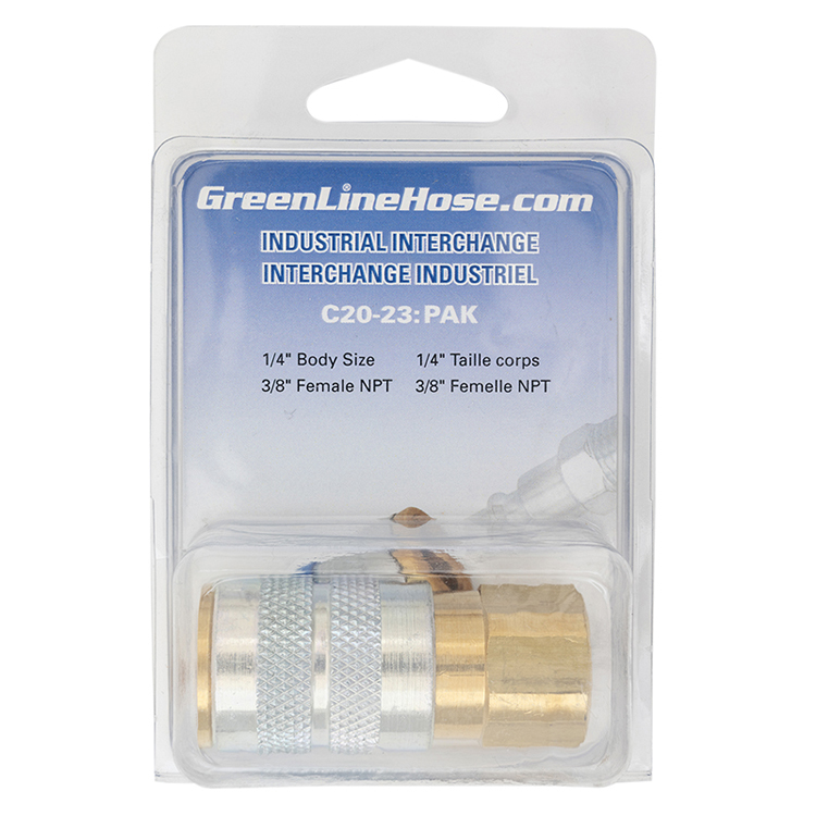 C20-23:PAK RETAIL PACKAGED 1/4" INDUSTRIAL COUPLER WITH 3/8" FEMALE PIPE (NPT) THREAD