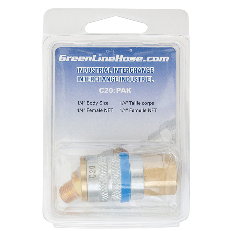 C20:PAK RETAIL PACKAGED 1/4" INDUSTRIAL COUPLER WITH 1/4" FEMALE PIPE (NPT) THREAD