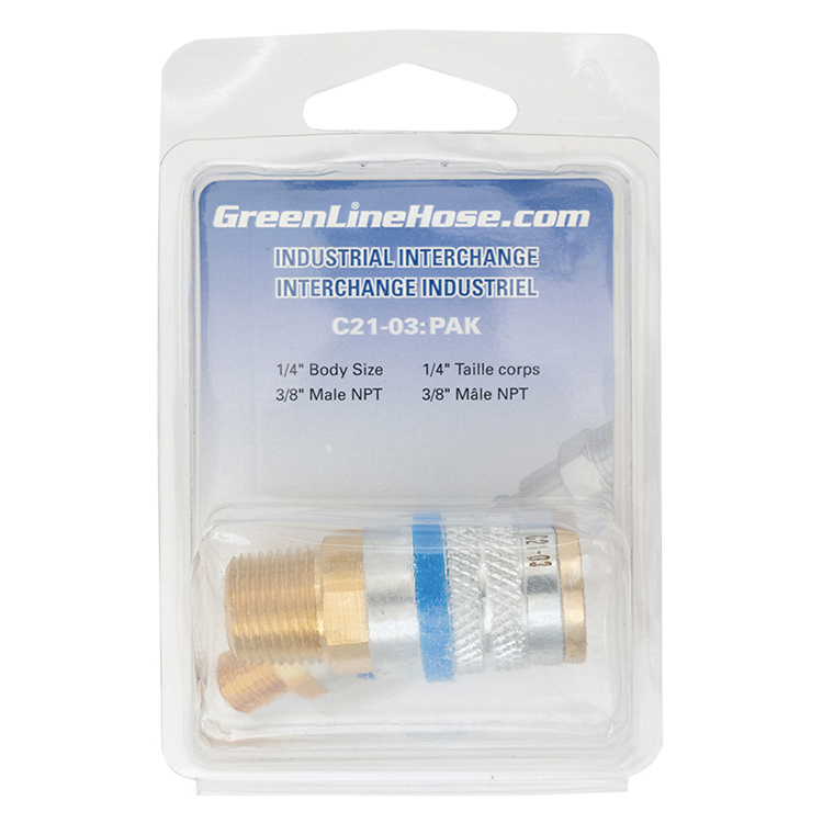 C21-03:PAK RETAIL PACKAGED 1/4" INDUSTRIAL COUPLER WITH 3/8" MALE PIPE (NPT) THREAD