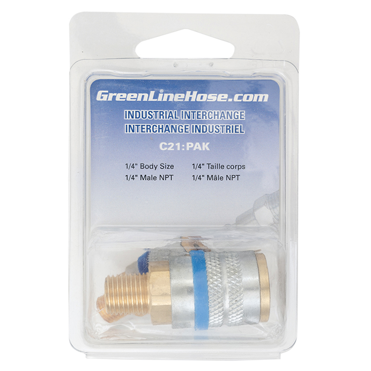 C21:PAK RETAIL PACKAGED 1/4" INDUSTRIAL COUPLER WITH 1/4" MALE PIPE (NPT) THREAD