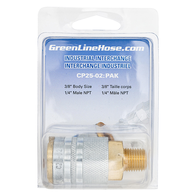 C25-02:PAK RETAIL PACKAGED 3/8" INDUSTRIAL COUPLER WITH 1/4" MALE PIPE (NPT) THREAD